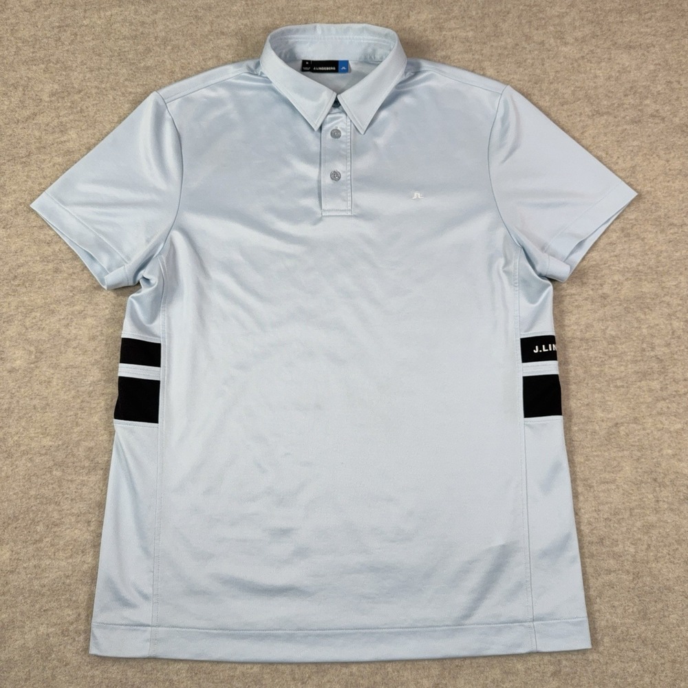 J Lindeberg Polo Shirt Mens Medium Light Blue Stretch Short Sleeve Golf